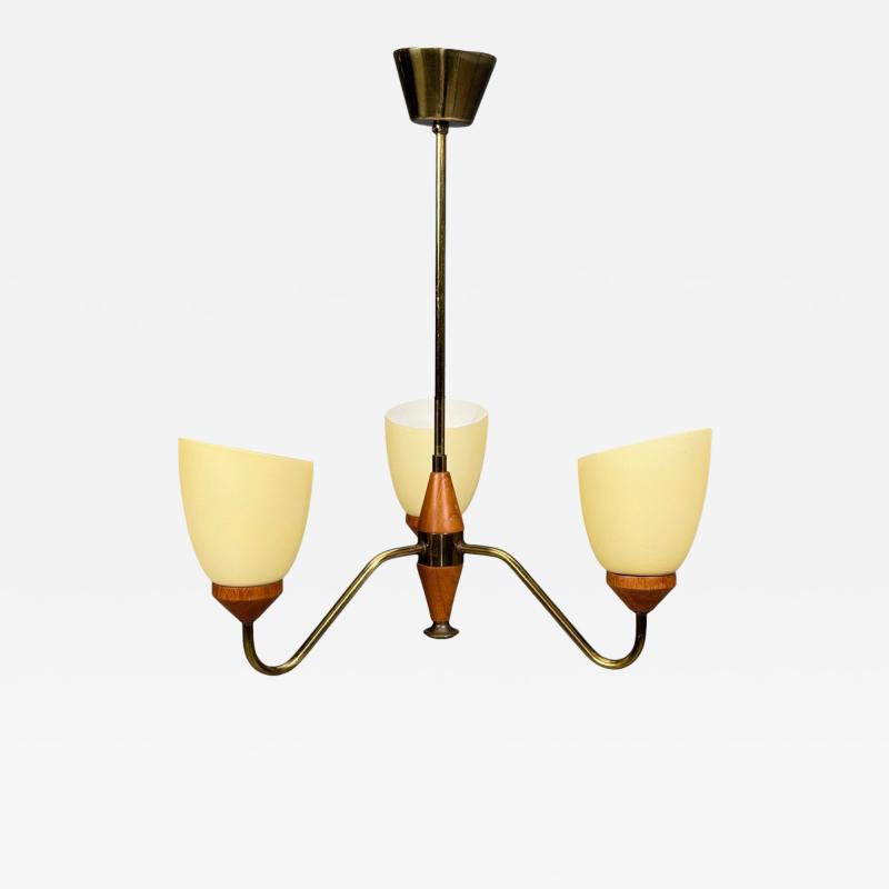 Swedish Modern Pendant Light Teak Brass Glass Sweden 1950s