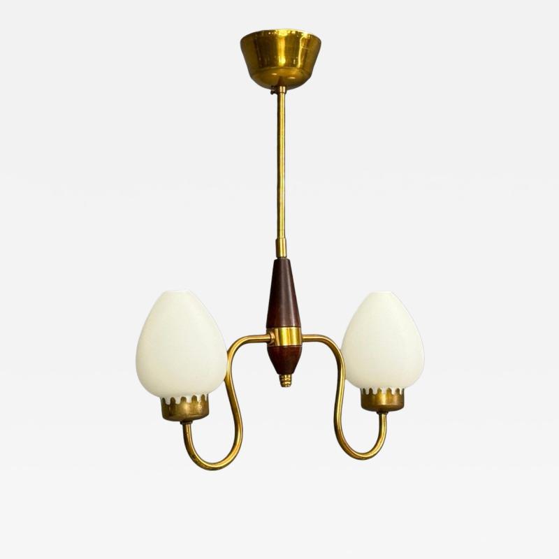 Swedish Modern Pendant Light Wood Brass Glass 1960s
