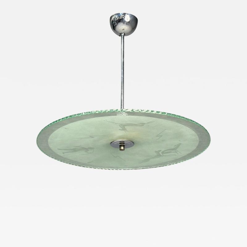 Swedish Modern Raw Glass Metal Pendant Light Sweden 1940s