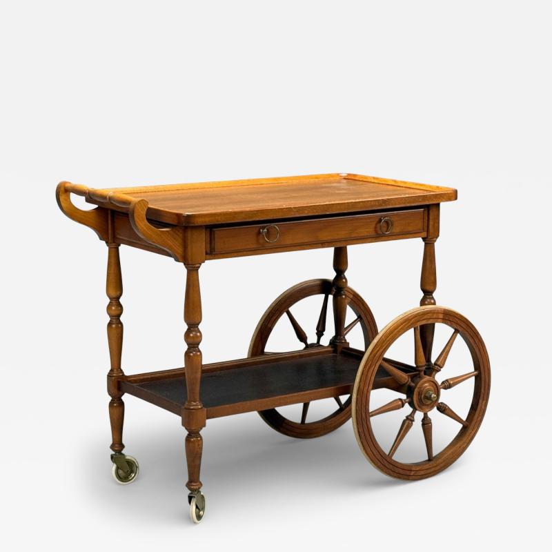 Swedish Modern Rolling Bar Cart Wood Brass Sweden 1970s