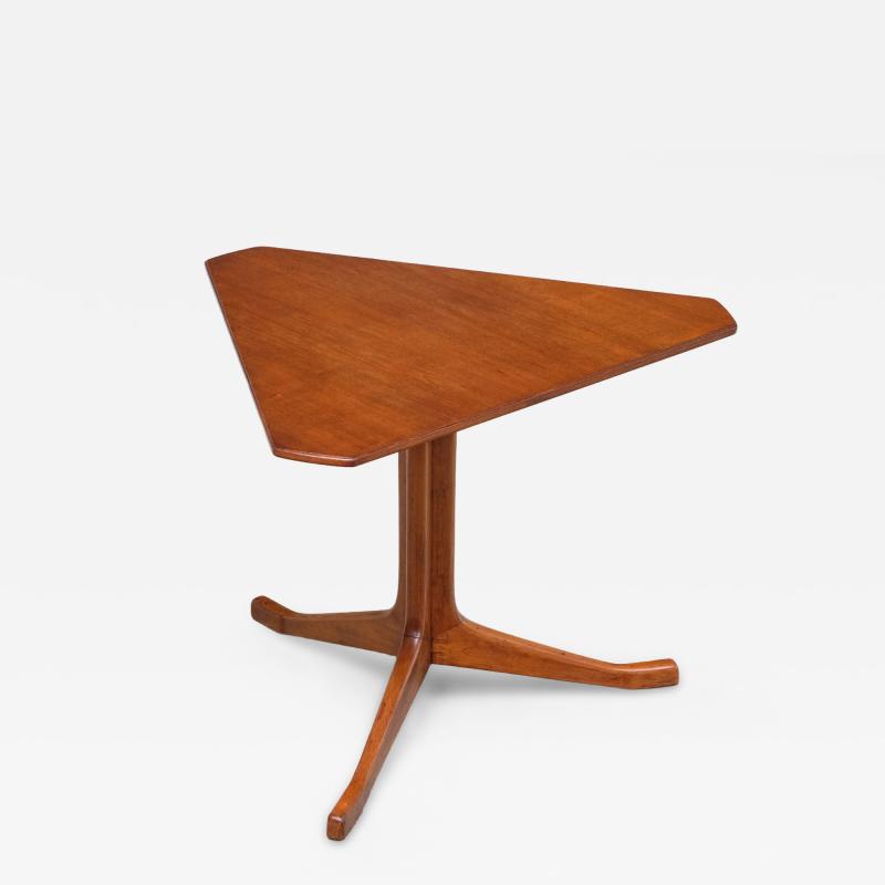 Swedish Modern Triangular Teak Side Table with Three Legged Base 1950s