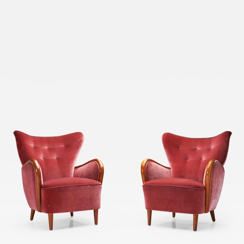 Swedish Modern Upholstered Armchairs Sweden 1940s