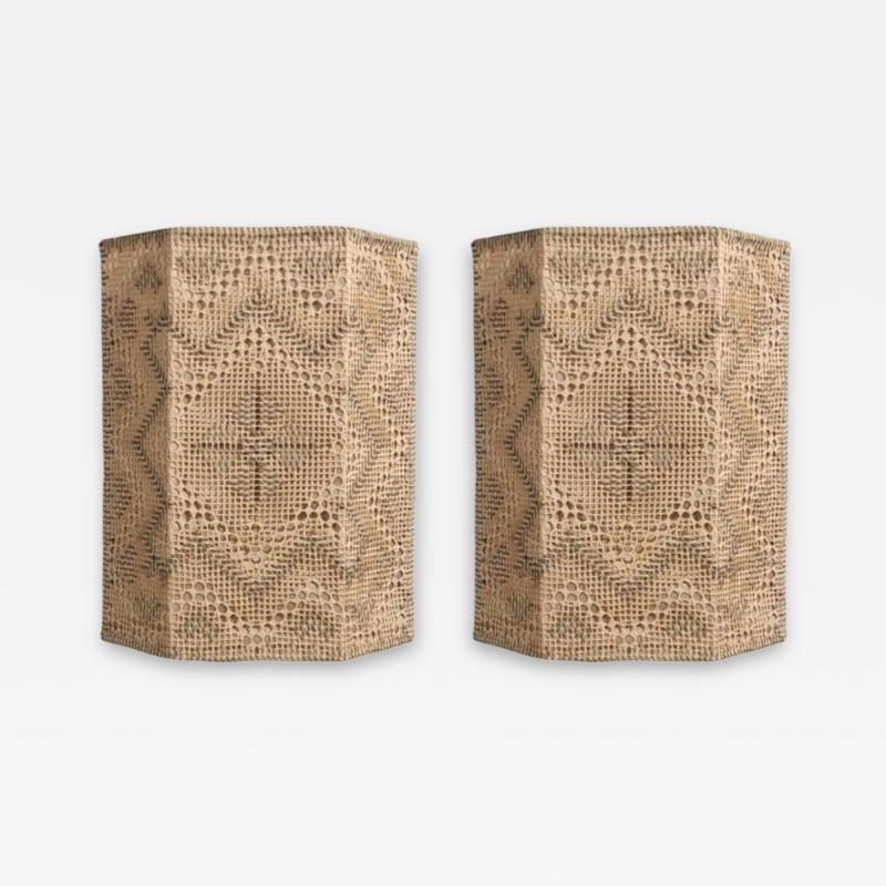 Swedish Modern Wall Sconces Beige and White Crocheted Fabric Sweden 1970s