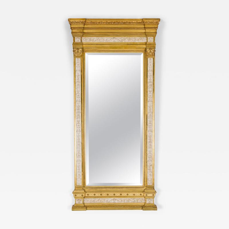 Swedish Neo Classic Monumental Cream Painted and Parcel Gilt Wall Mirror