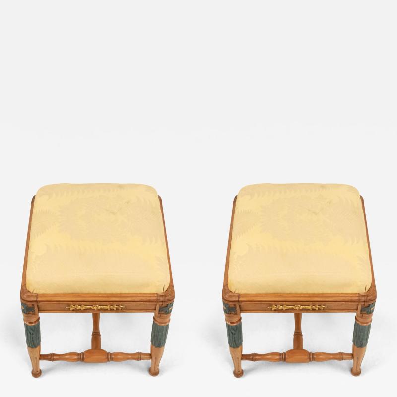 Swedish Neoclassic Birch and Silk Stools