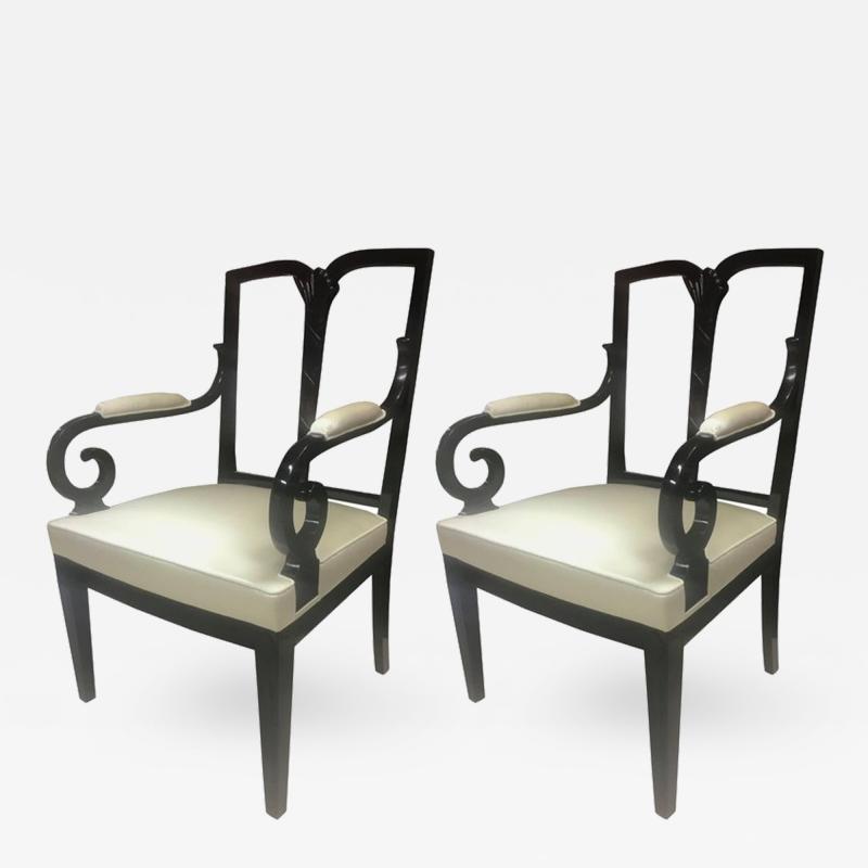 Swedish Neoclassic Pair of Chairs with Carved Back and Fully Restored in Silk