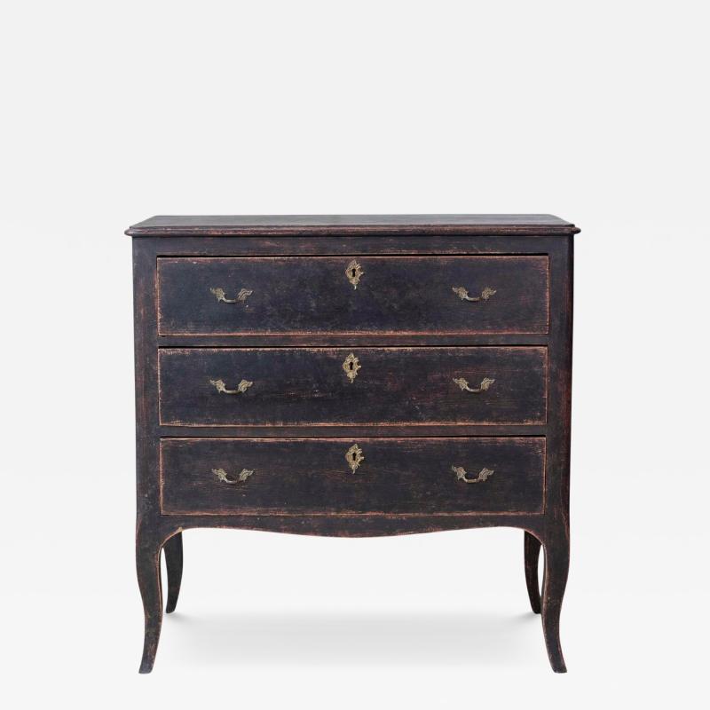 Swedish Neorococo Black Painted Pine Chest of Drawers