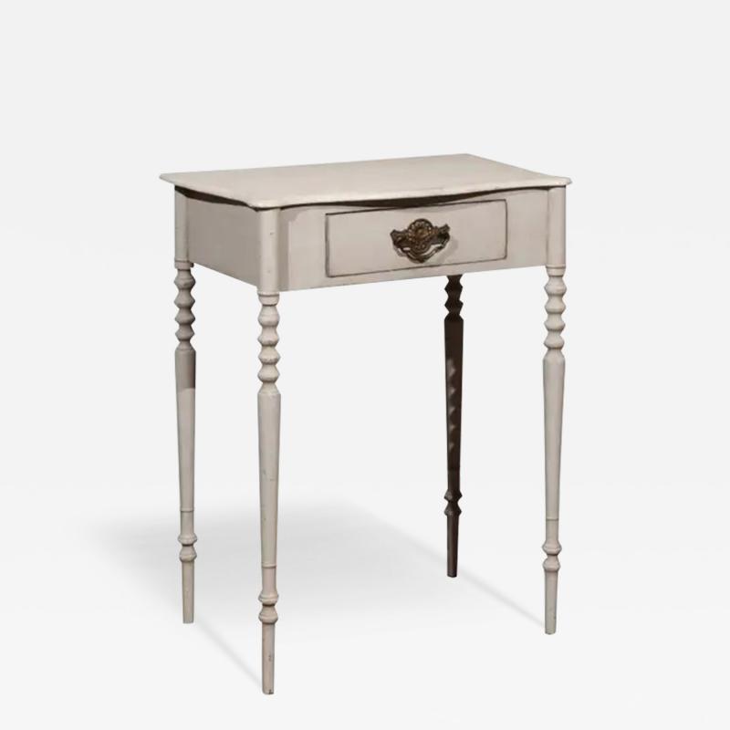 Swedish Painted Side Table with Single Drawer Turned Legs and Serpentine Front