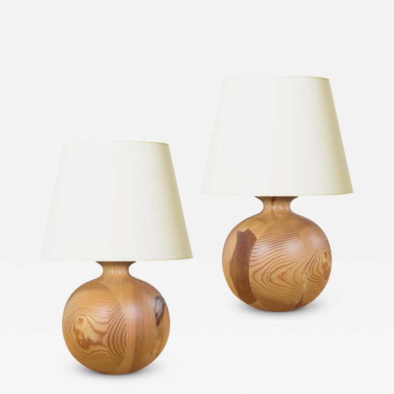 Swedish Pair of Pine Table Lamps