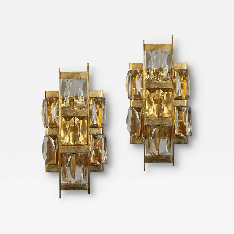 Swedish Pair of Sconces with Gilded Frames and Crystals