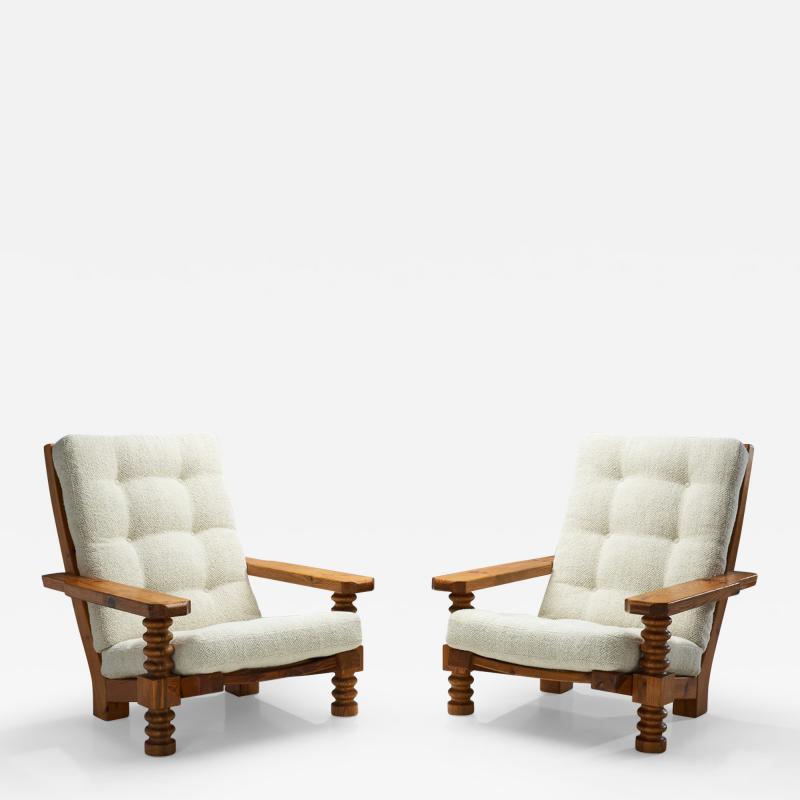 Swedish Pine Armchairs with Sculpted Legs Sweden 1960s