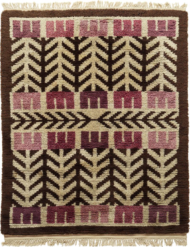 Swedish Rya Rug WIth Abstracted Floral Pattern