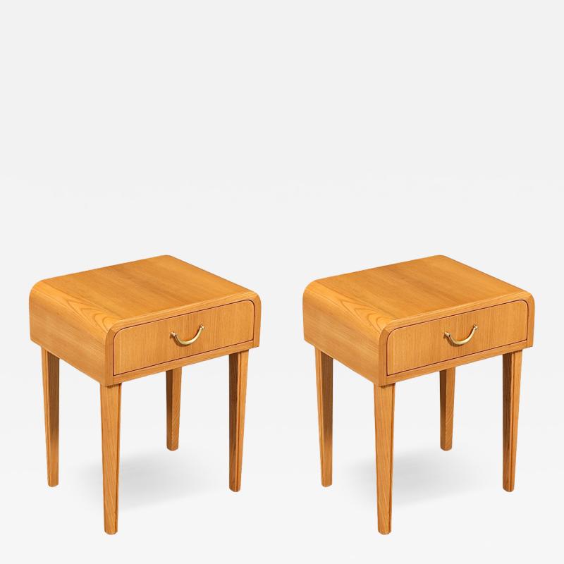 Swedish Scandinavian Modern Oak Night Stands w Brass Accent Handle