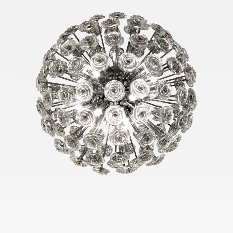 Swedish Sphere Chandelier in Chrome with Glass Flowers 1960s