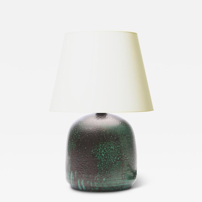 Swedish Table Lamp with Orange Peel Green Glaze