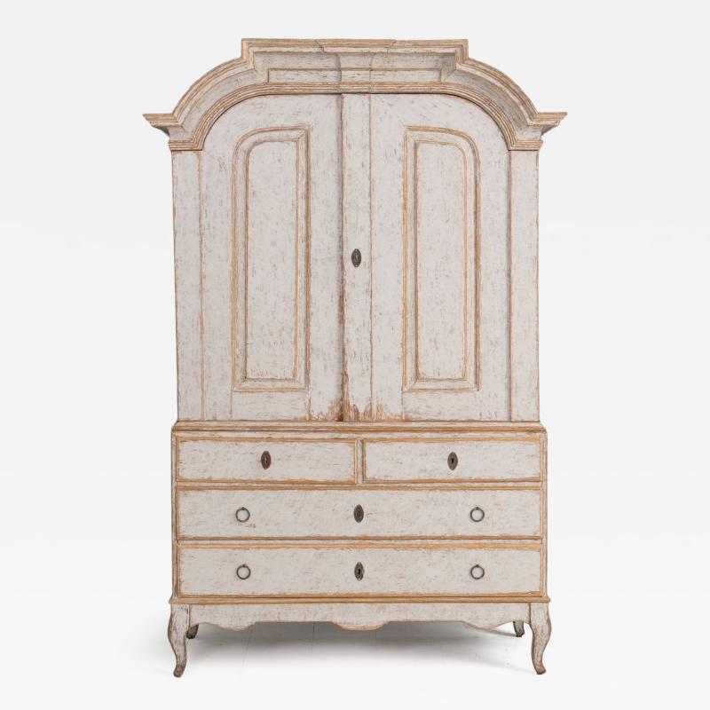 Swedish Two Part Painted Linen Press Cabinet 18th c Rococo Period