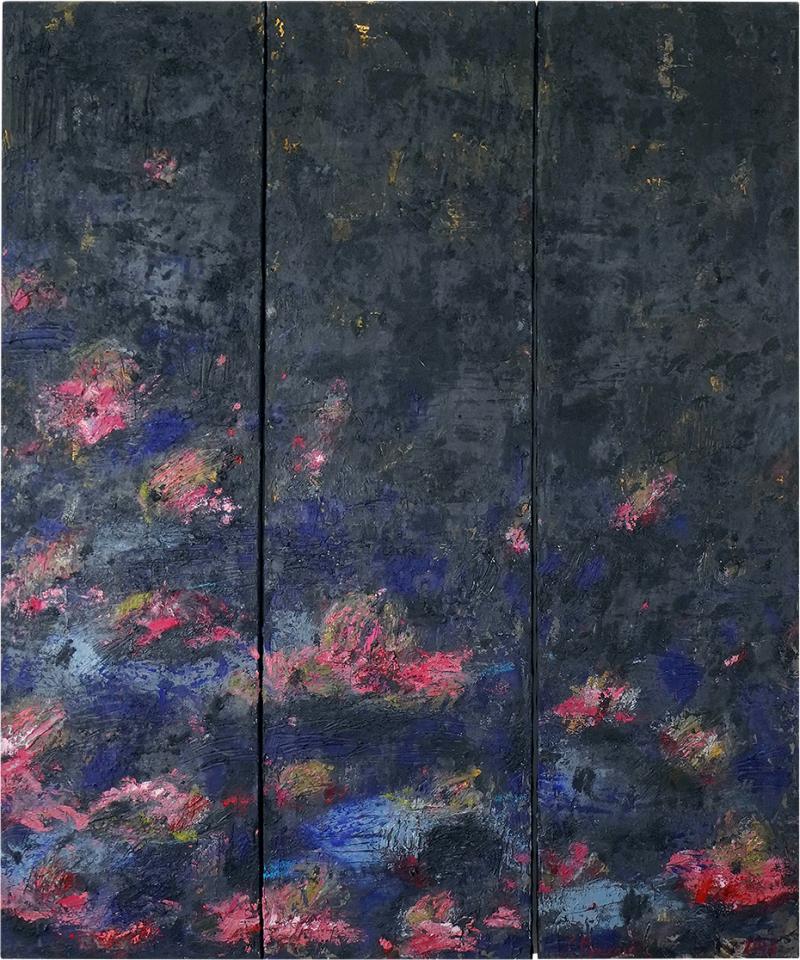 Sylvie Peyneau JAPANESE GARDEN TRIPTYCH Oil and pastel painting 200 x 150 cm