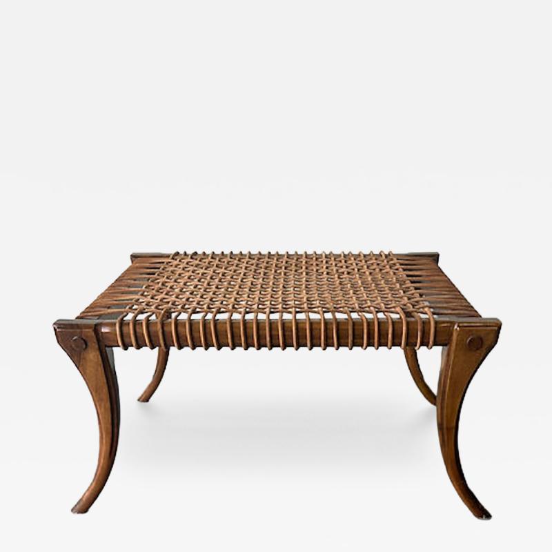 T H Robsjohn Gibbings An American Modern Walnut and Leather Bench style of T H Robsjohn Gibbings