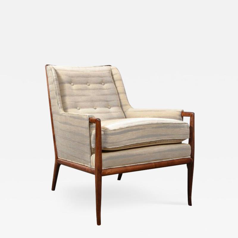 T H Robsjohn Gibbings Mid Century Modernist Walnut Button Back Arm Chair