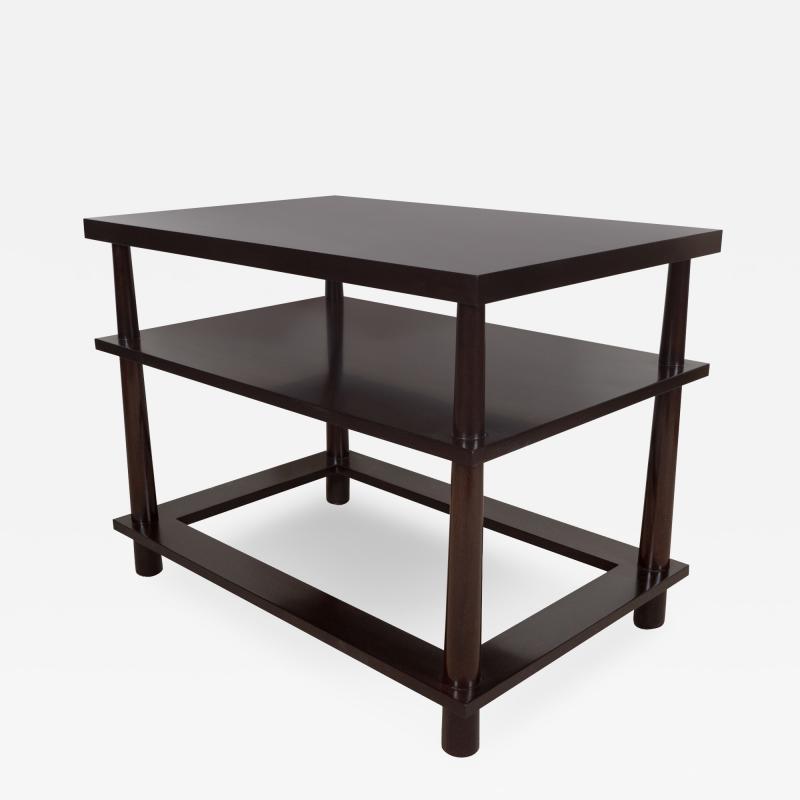 T H Robsjohn Gibbings Mid Century Style Three Tiered End Tables with a Hole in the Base
