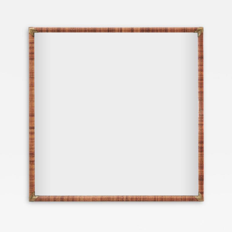 T H Robsjohn Gibbings Mirror with Cane Wrapped Frame by T H Robsjohn Gibbings