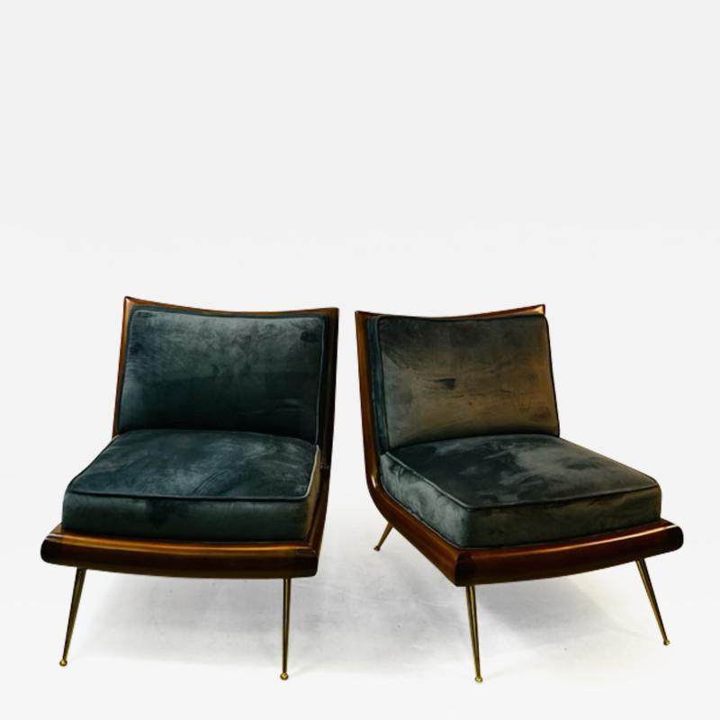 T H Robsjohn Gibbings PAIR OF MODERN WOOD AND BRASS LEG CHAIRS IN THE MANNER OF GIBBINGS