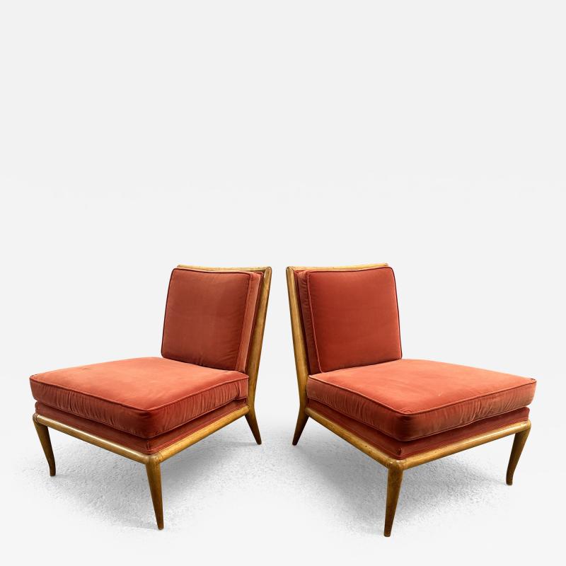 T H Robsjohn Gibbings Pair T H Robsjohn Gibbings Walnut Slipper Lounge Chairs