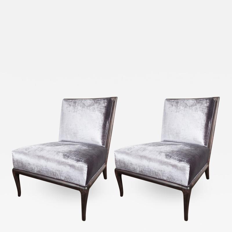 T H Robsjohn Gibbings Pair of Ebonized Walnut Slipper Chairs by Robsjohn Gibbings for Widdicomb Co 
