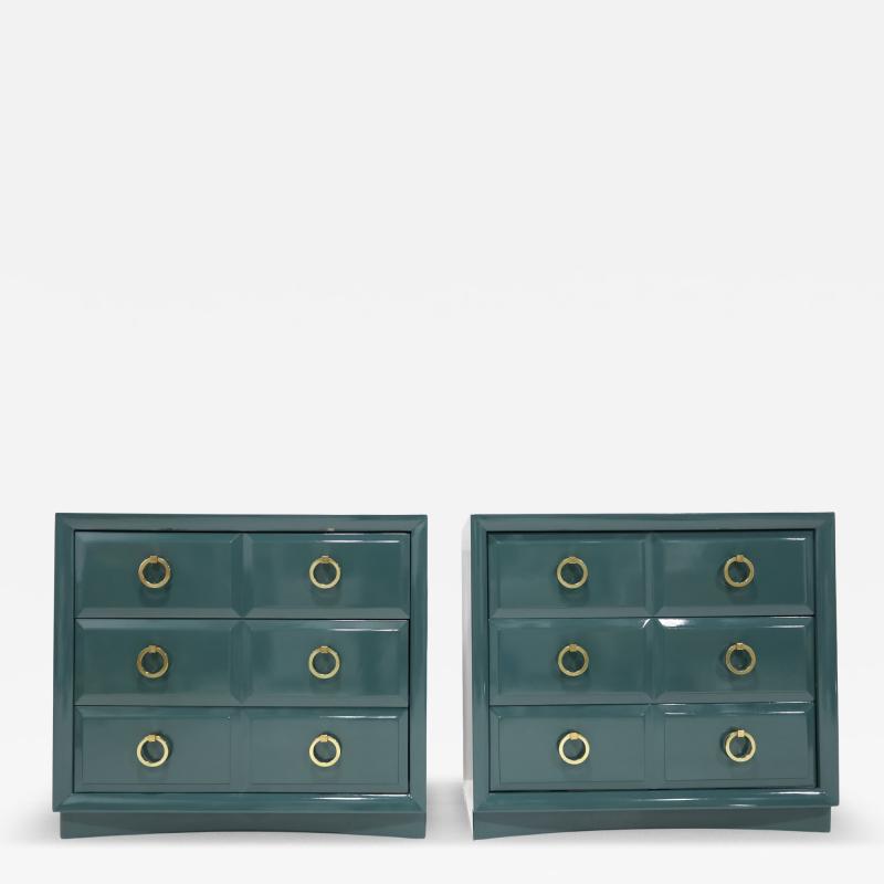 T H Robsjohn Gibbings Pair of Robsjohn Gibbings for Widdicomb Chests Newly Lacquered in Deep Green