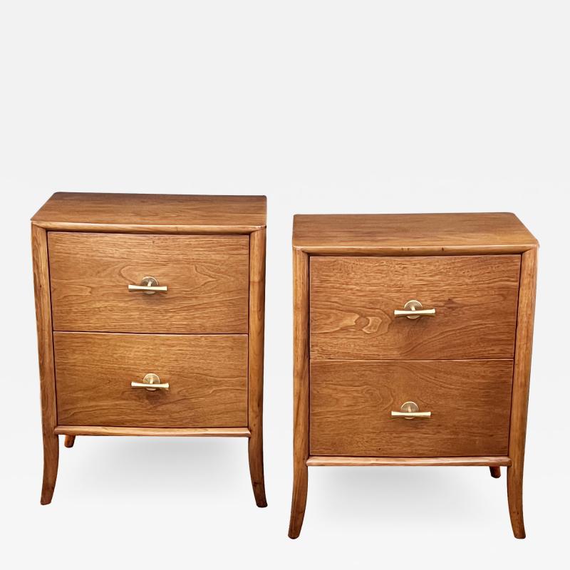 T H Robsjohn Gibbings Pair of Robsjohn Gibbings for Widdicomb walnut nightstands end tables