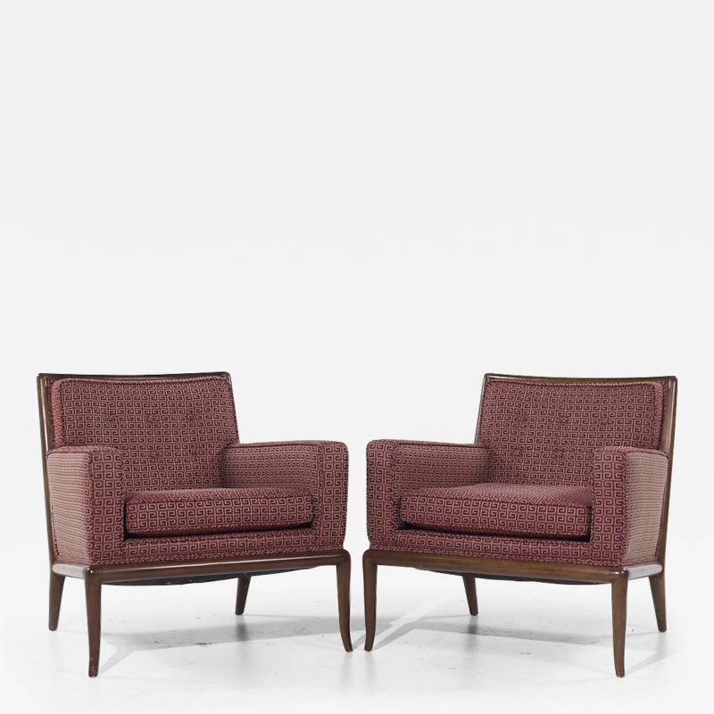 T H Robsjohn Gibbings Robsjohn Gibbings for Widdicomb MCM Walnut Saber Leg Lounge Chairs Pair