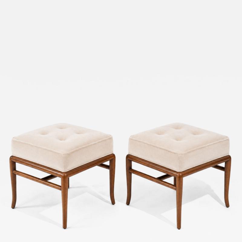 T H Robsjohn Gibbings Set of Stools by T H Robsjohn Gibbings in Walnut and Velvet C 1950s
