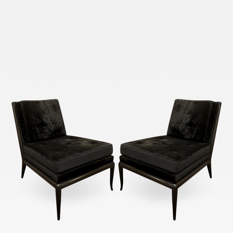 T H Robsjohn Gibbings T H Robsjohn Gibbings Pair of Iconic Slipper Chairs in Black Velvet 1950s