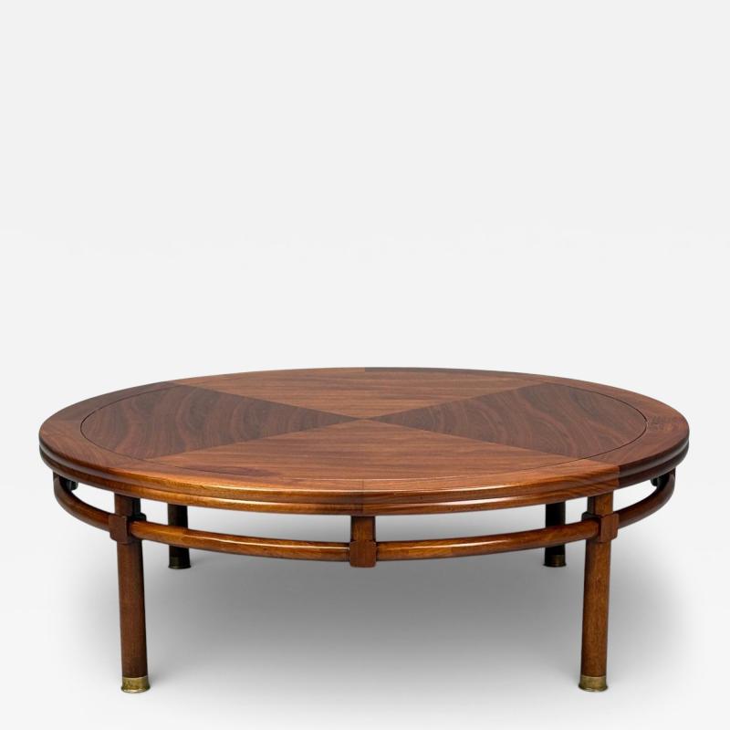 T H Robsjohn Gibbings T H Robsjohn Gibbings Round Coffee Table Brass Walnut USA 1960s