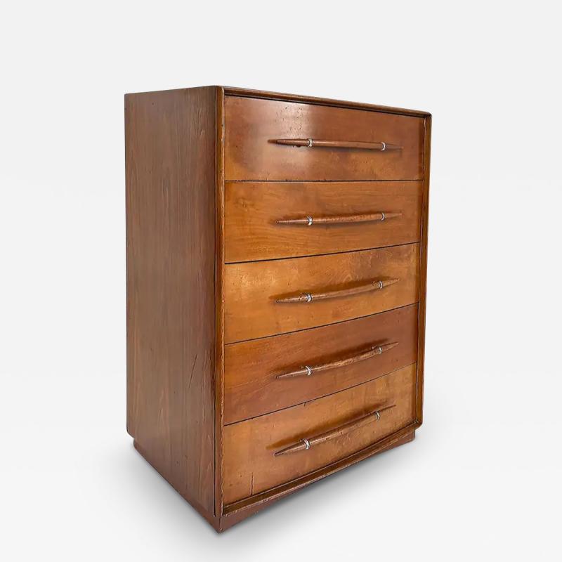 T H Robsjohn Gibbings T H Robsjohn Gibbings Widdicomb Tall Walnut Dresser with Spear Shaped Handles