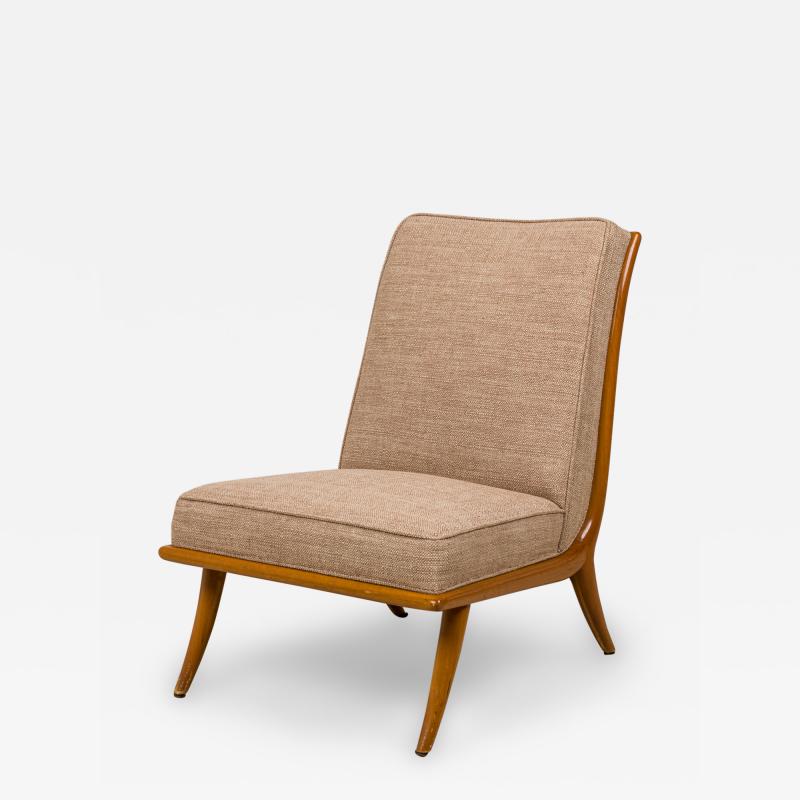 T H Robsjohn Gibbings T H Robsjohn Gibbings Widdicomb Tan Fabric Upholstered Walnut Side Chair