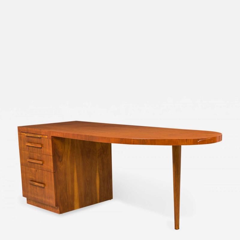 T H Robsjohn Gibbings T H Robsjohn Gibbings for Widdicomb Furniture Co Walnut Semi Oval Top Desk