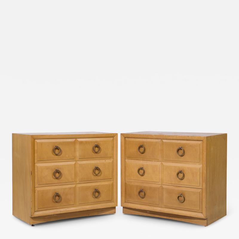 T H Robsjohn Gibbings T H Robsjohn Gibbings for Widdicomb Maple and Brass Three Drawer Chest Pair