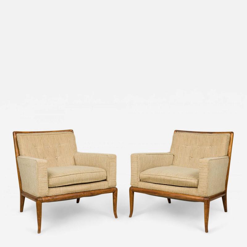 T H Robsjohn Gibbings T H Robsjohn Gibbings for WiddicombBeige Walnut Frame Lounge Armchairs