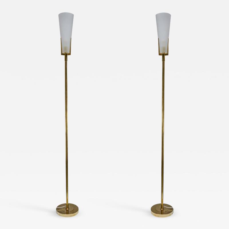 TALL FLOOR LAMPS WHITE FROSTED GLASS SHADES ON BRASS