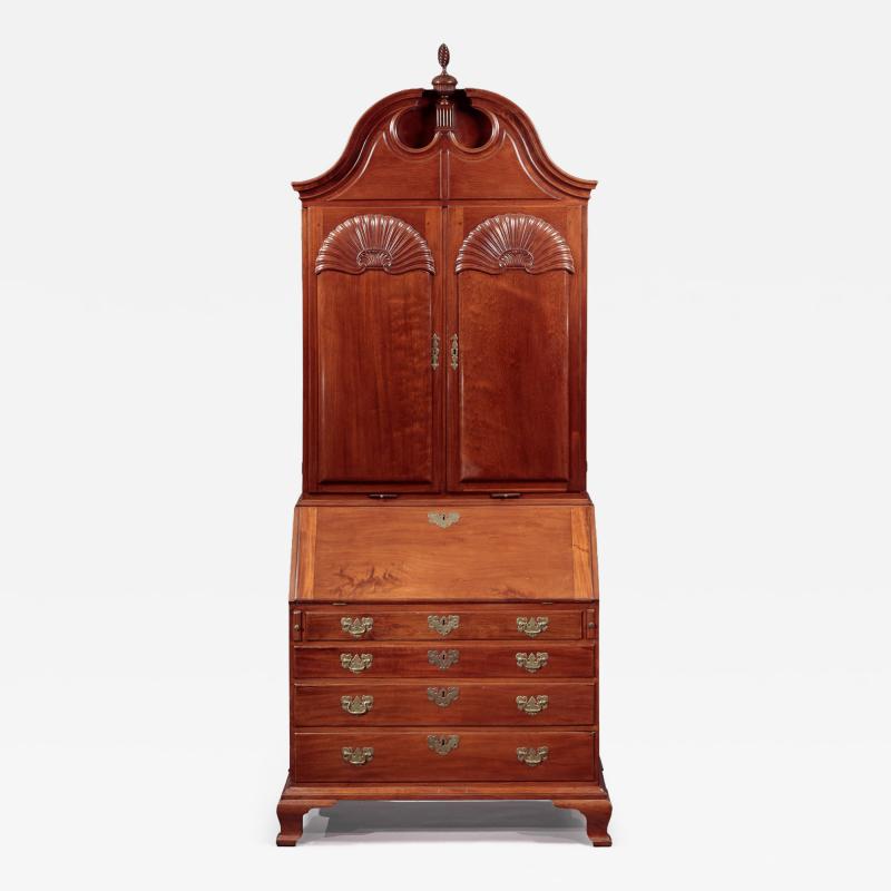 THE CALEB GARDNER FAMILY CHIPPENDALE TWO SHELL BONNET TOP SECRETARY