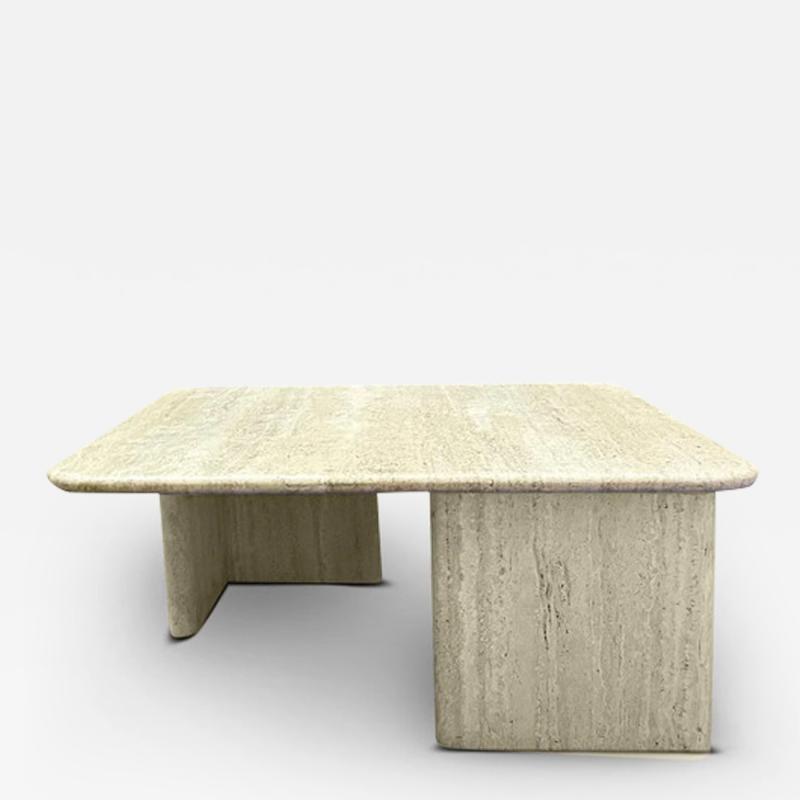 TRAVERTINE COFFEE TABLE WITH MONUMENTAL TRAVERTINE LEGS