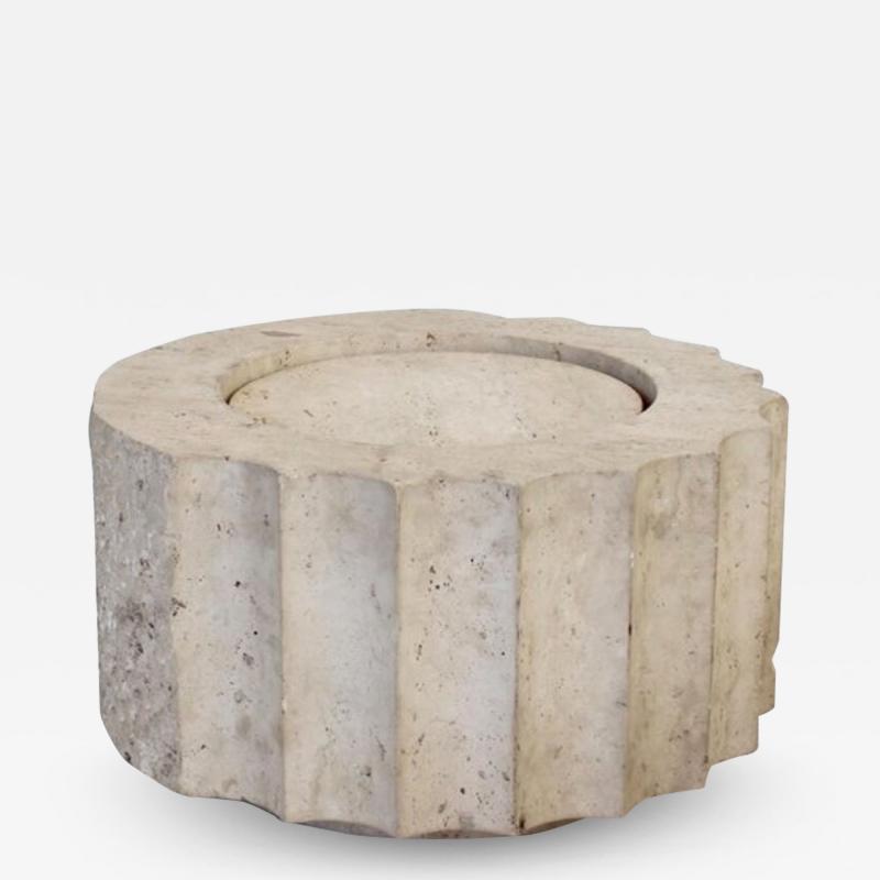 TRAVERTINE SIDE TABLE IN THE FORM OF A FLUTED COLUMN HAND CARVED