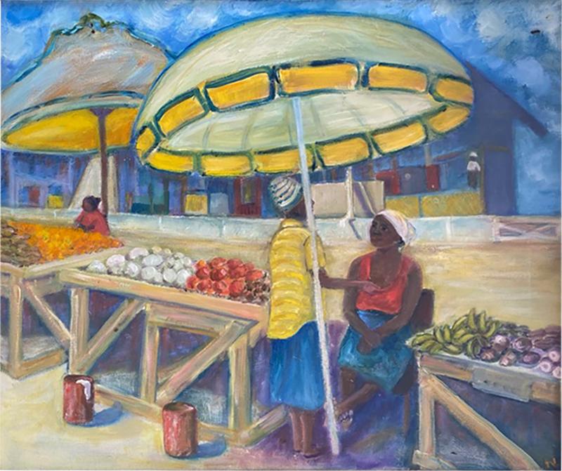 TROPICAL FRUIT MARKET PAINTING BY NORA GLANTZMAN