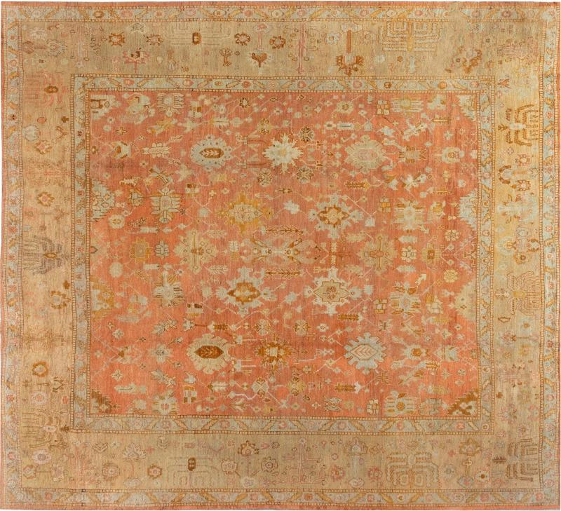 TURKISH OUSHAK GOLD GREEN ORANGE AND PINK RUG