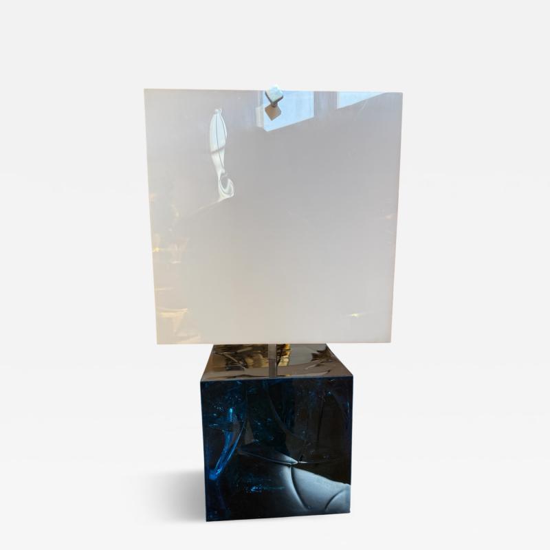 Table Lamp with Blue Murano Glass Base and Acrylic Shade 1970s