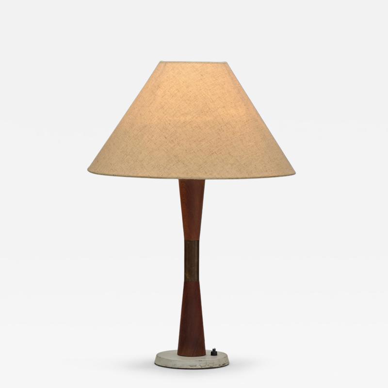 Table Lamp with Brass and Wood Stem Denmark ca 1960s