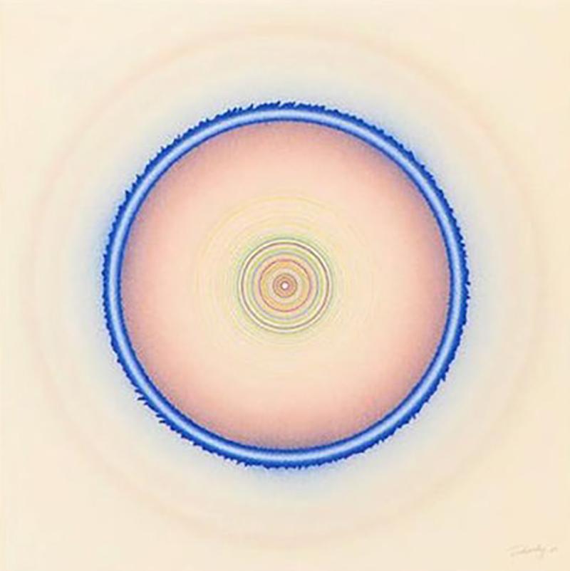 Tadasky Tadasuke Kuwayama Tadasky Acrylic Painting on Paper Op Art Geometric Blue Pink Signed