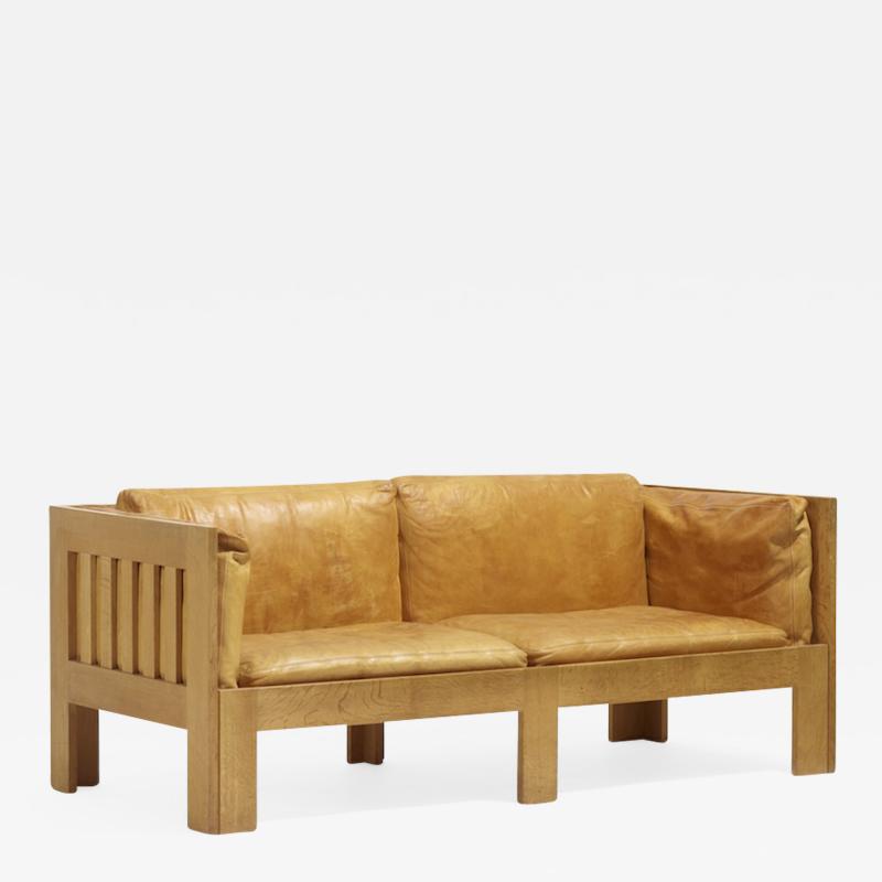 Tage Poulsen Oak and Leather Sofa by Tage Poulsen