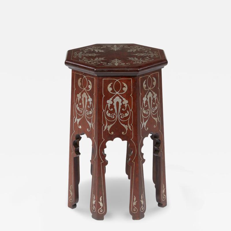 Tall Aesthetic Movement Pewter Inlaid Table